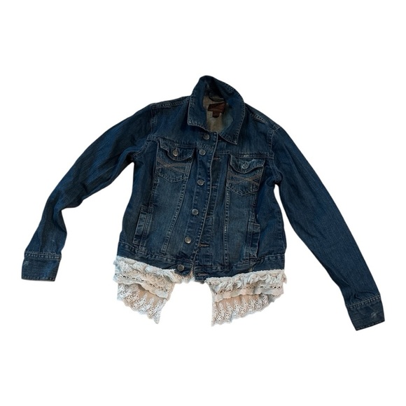 Aeropostale Jackets & Blazers - Aeropostale Blue Jean Jacket with Lace Fringe Trim Large Country, Western, Rodeo